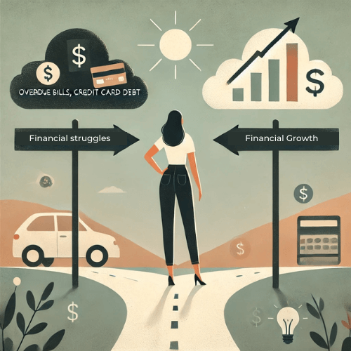 a woman on crossroads - illustration of money mindset